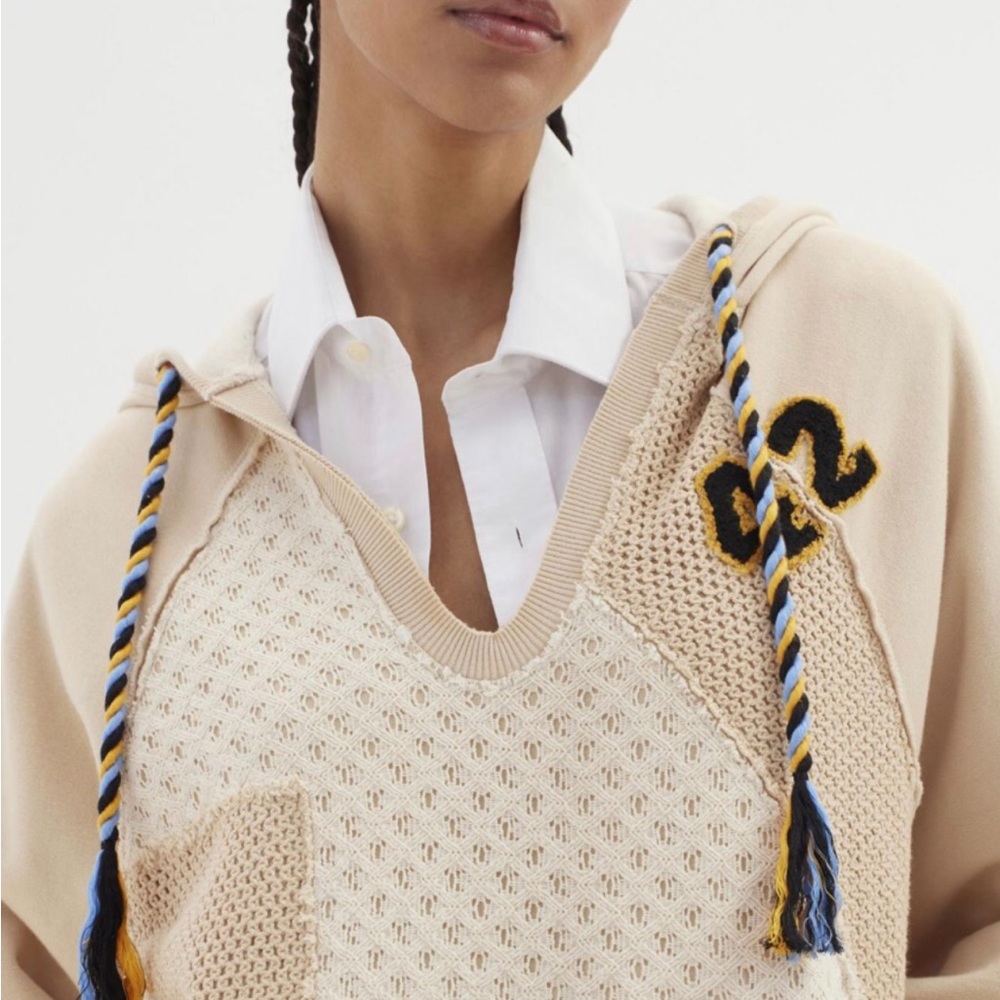Urban Outfitters Bdg Carl Textured Hoodie Sweatshirt Drawcord Embroider Varsity - Picture 2 of 8
